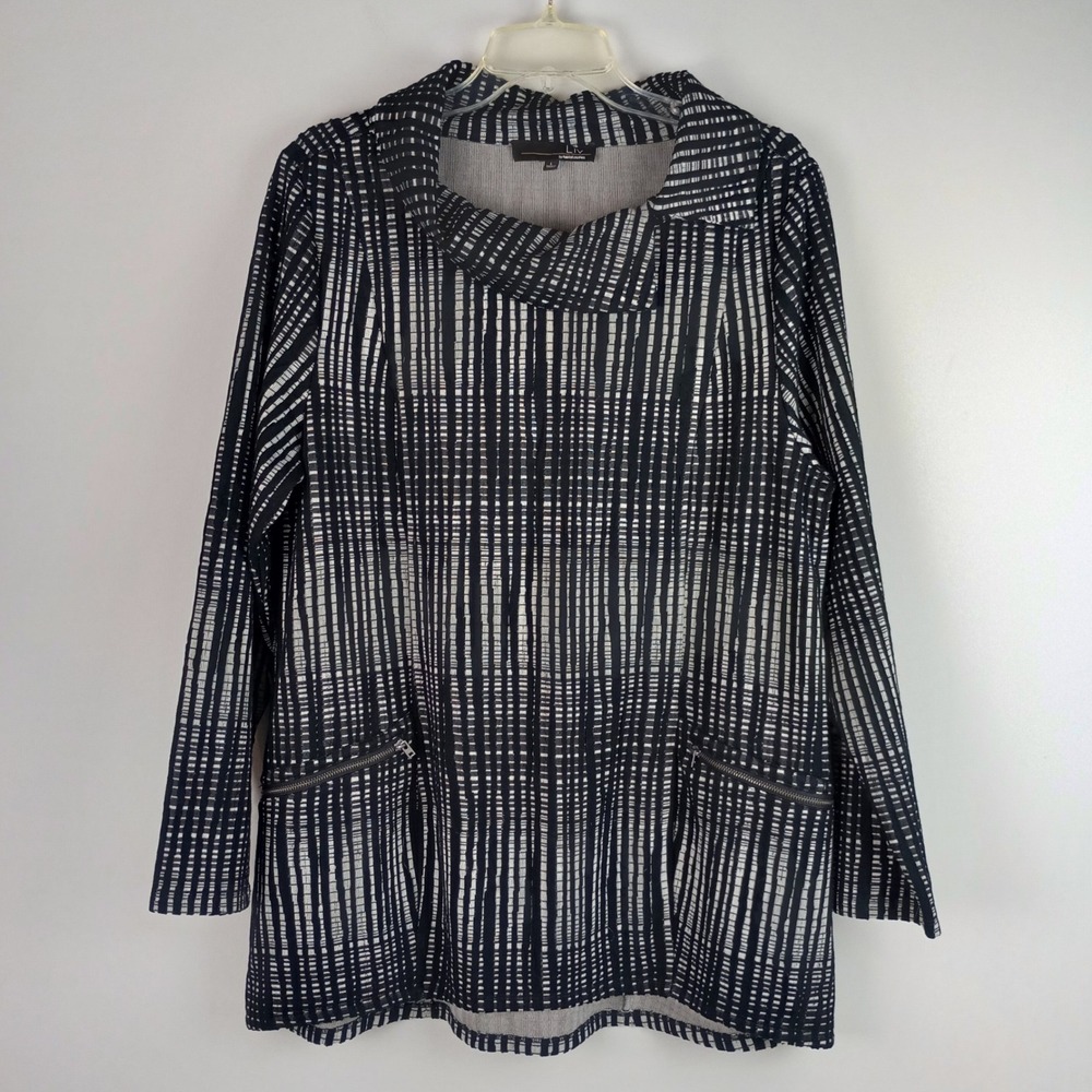 Liv by Habitat Clothes Womens L Black White Striped Cowl Neck Tunic Top